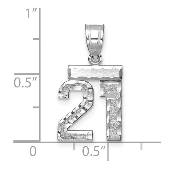14k White Gold, Varsity Collection, Small D/C Pendant, Number 21 - Picture 2 of 3